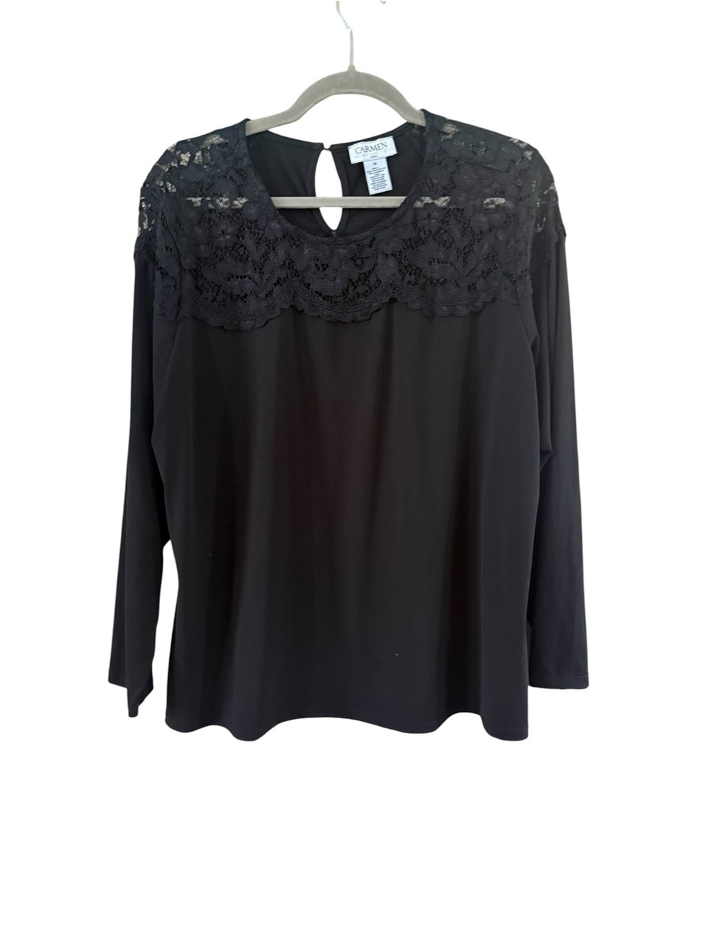 Women's Carmen Marc Valvo Black Lace Detail Blouse, Size 1X - Picture 7 of 8